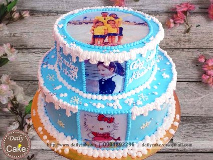 Bánh hai tầng in ảnh sinh nhật bé gái 001