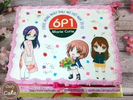 Bánh in ảnh chibi mừng ngày phụ nữ Việt Nam trường Marie Curie