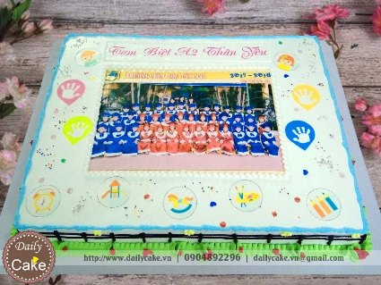 Bánh in ảnh tập thể các bé lớp mẫu giáo tạm biệt trường mầm non