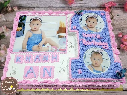 Bánh sinh nhật in ảnh bé gái 1 tuổi 001