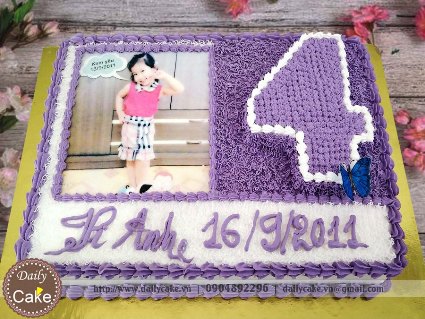 Bánh sinh nhật in ảnh bé gái 4 tuổi 001