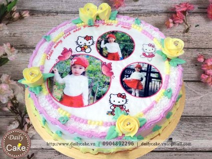 Bánh sinh nhật in ảnh bé gái và hello kitty 001