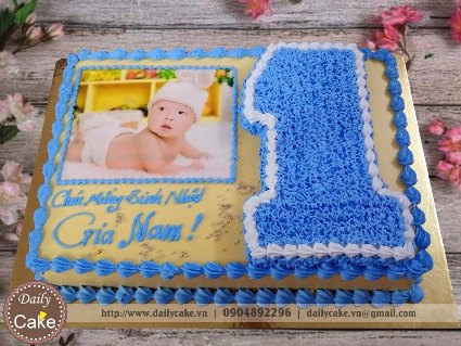 Bánh sinh nhật in ảnh bé trai 1 tuổi 003
