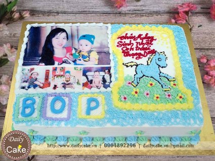 Bánh sinh nhật in ảnh bé trai tuổi ngựa 003