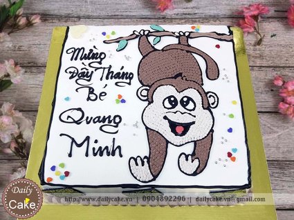 Bánh sinh nhật vẽ hình chú khỉ tinh nghịch
