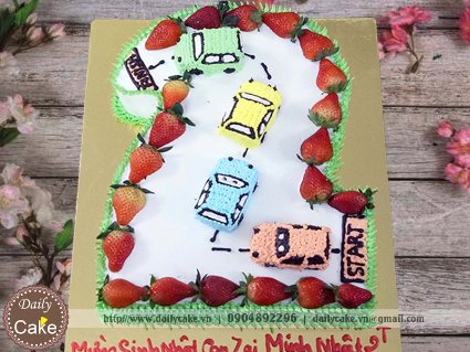 Bánh tạo hình số 2 trang trí đường đua ô tô