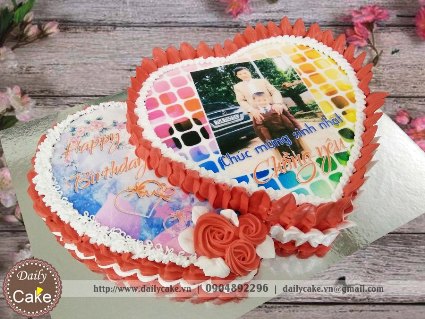 Bánh tim lồng in ảnh sinh nhật chồng yêu
