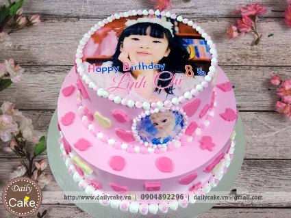Bánh hai tầng in ảnh sinh nhật bé gái 002