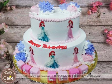 Bánh hai tầng in ảnh sinh nhật bé gái 003