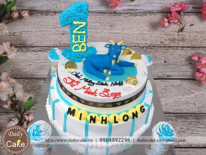 Bánh fondant hai tầng hình con dê cho bé trai 001