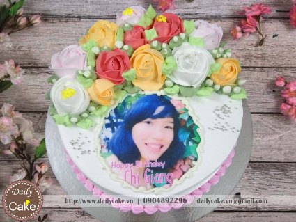 Bánh gato in ảnh hoa kem tươi 001