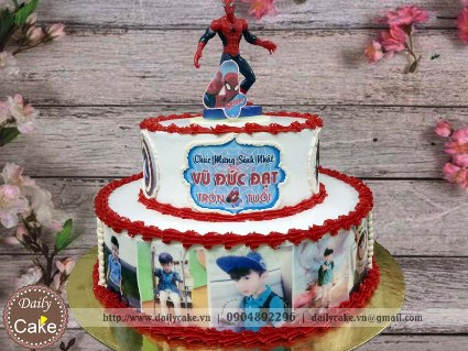 Bánh hai tầng in ảnh bé trai cùng siêu nhân nhện spider man