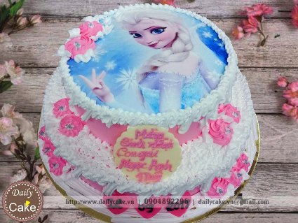 Bánh hai tầng in ảnh công chúa elsa