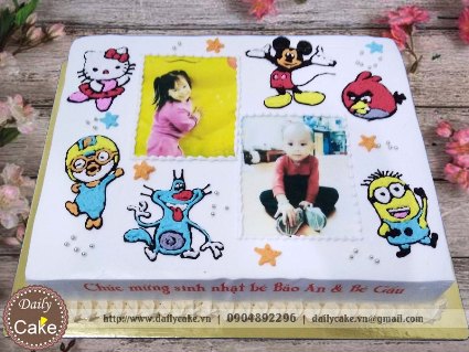 Bánh in ảnh sinh nhật chung hai bé 001