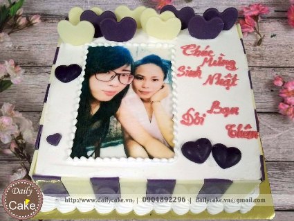 Bánh in ảnh sinh nhật đôi bạn chung