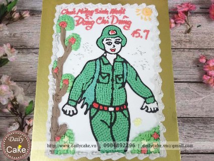 Bánh kem vẽ hình chú bộ đội