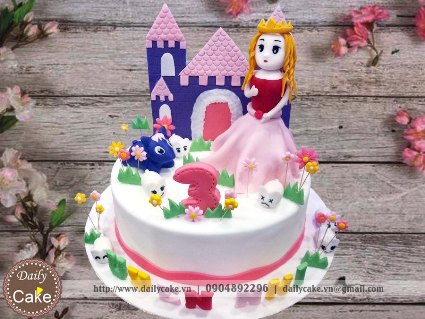 Bánh sinh nhật fondant công chúa và lâu đài