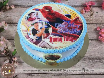 Bánh sinh nhật in ảnh bé cùng siêu nhân người nhện 001