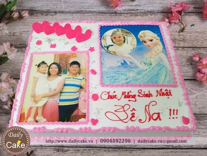 Bánh sinh nhật in ảnh bé gái và công chúa elsa