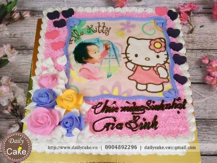 Bánh sinh nhật in ảnh bé gái và hello kitty 002