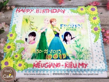 Bánh sinh nhật in ảnh công chúa elsa và anna 001