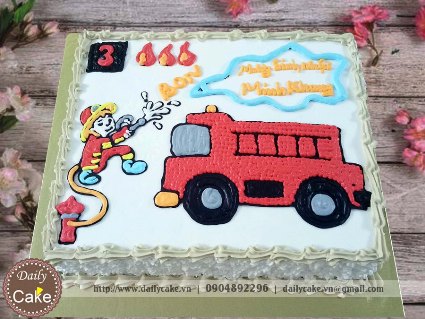Bánh sinh nhật vẽ hình ô tô cứu hỏa