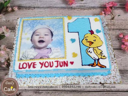 Bánh sinh nhật in ảnh bé trai 1 tuổi 004