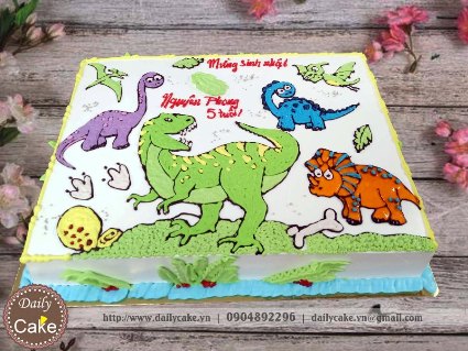 Bánh sinh nhật vẽ hình các loài khủng long cho bé trai