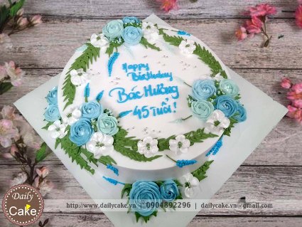 Bánh gato hoa kem màu xanh đẹp tặng sinh nhật người thân