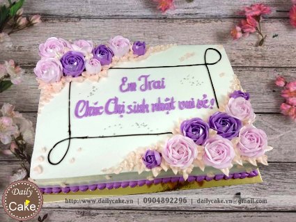 Bánh gato hoa kem tím hồng đẹp tặng người thân