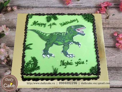 Bánh gato in hình khủng long T-rex màu xanh