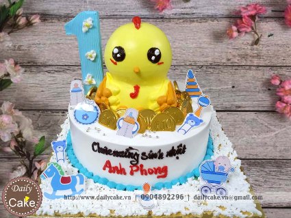 Bánh gato sinh nhật hình gà con cho bé trai 1 tuổi