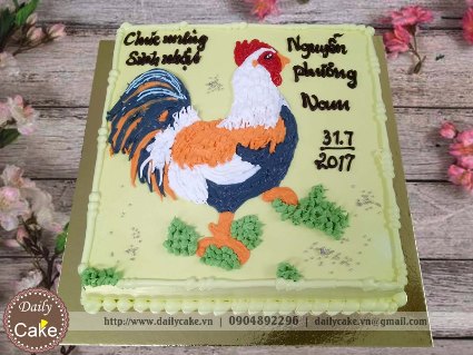 Bánh gato vẽ hình chú gà trống oai vệ