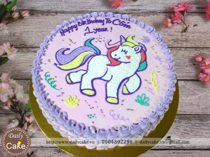 Bánh gato vẽ hình pony tông màu hồng tím đẹp
