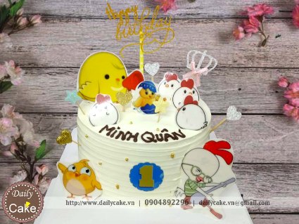 Bánh in ảnh những chú gà con sinh nhật bé trai tuổi dậu