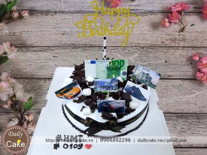 Bánh sinh nhật in hình nhà lầu xe hơi giàu sang phú quý