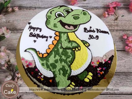 Bánh sinh nhật vẽ hình bé khủng long siêu cute
