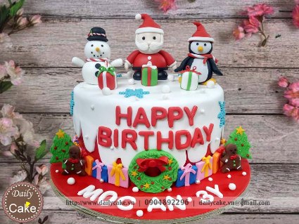 Bánh fondant giáng sinh ông già Noel ở bắc cực