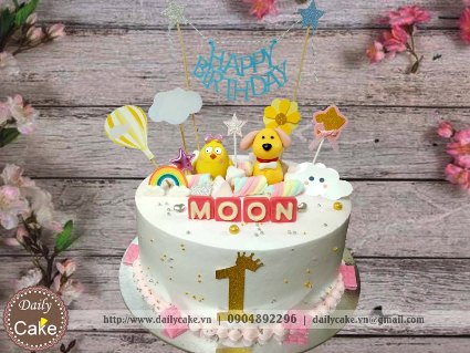 Bánh gato trang trí hình gà và cún con ngộ nghĩnh dễ thương