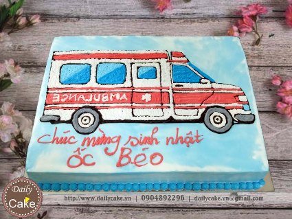 Bánh gato vẽ hình xe ô tô cấp cứu