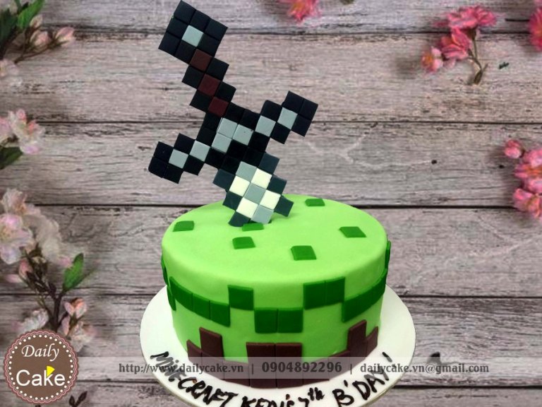 Bánh kem sinh nhật bé trai chủ đề Minecraft fondant  vuatrangtrivn
