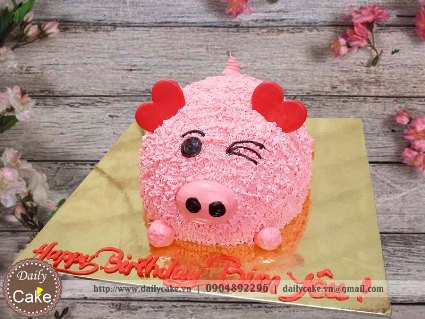 Bánh gato hình chú lợn màu hồng dễ thương