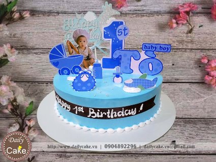 Bánh gato in ảnh sinh nhật bé trai 1 tuổi