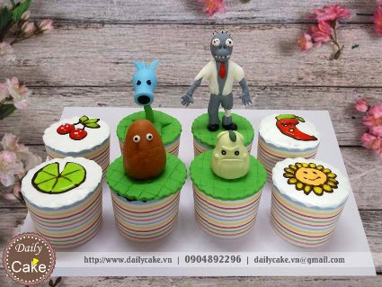 Bánh cupcake nhân vật Plant vs Zombie