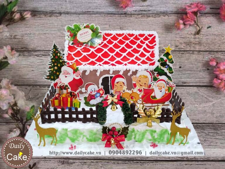 Bánh gato hình ngôi nhà tuyết Noel