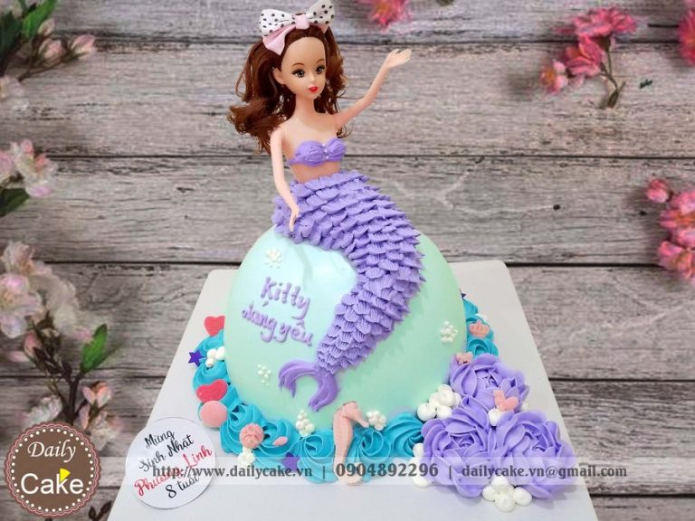 Bánh sinh nhật búp bê nàng tiên cá cho bé gái