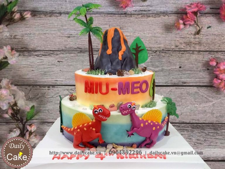 Bánh fondant hai tầng thời đại khủng long
