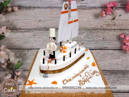 Bánh fondant hình con thuyền tạo hình đầu bếp mừng sinh nhật Chef Dzung