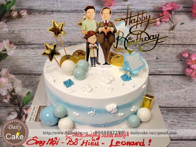 Bánh gato ghép hình chibi sinh nhật ông nội bố và con