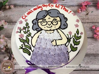 Bánh gato sinh nhật vẽ hình bà ngoại